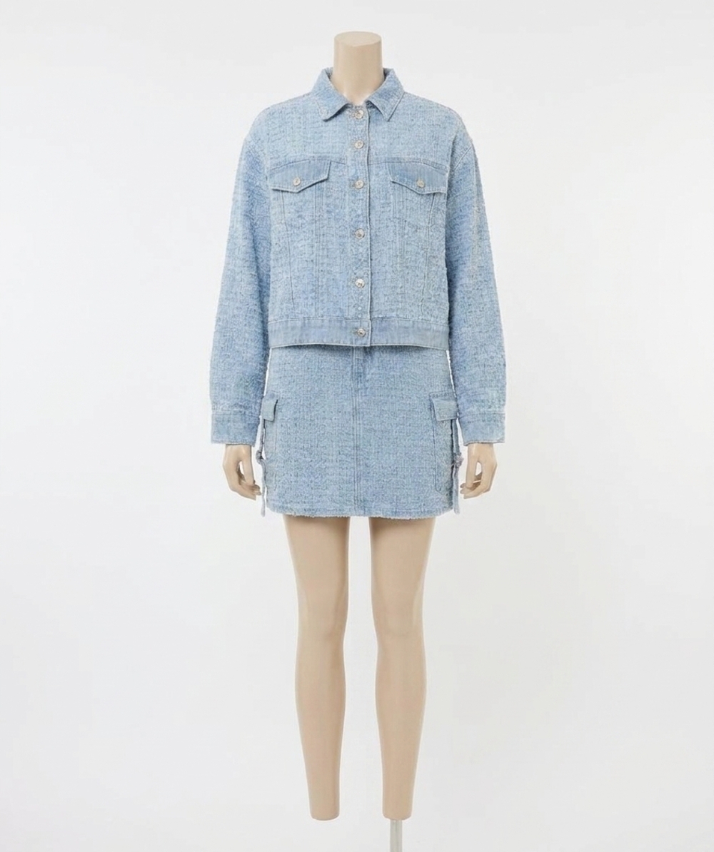 NEW ESQUALO druna distressed jeans jacket in light blue